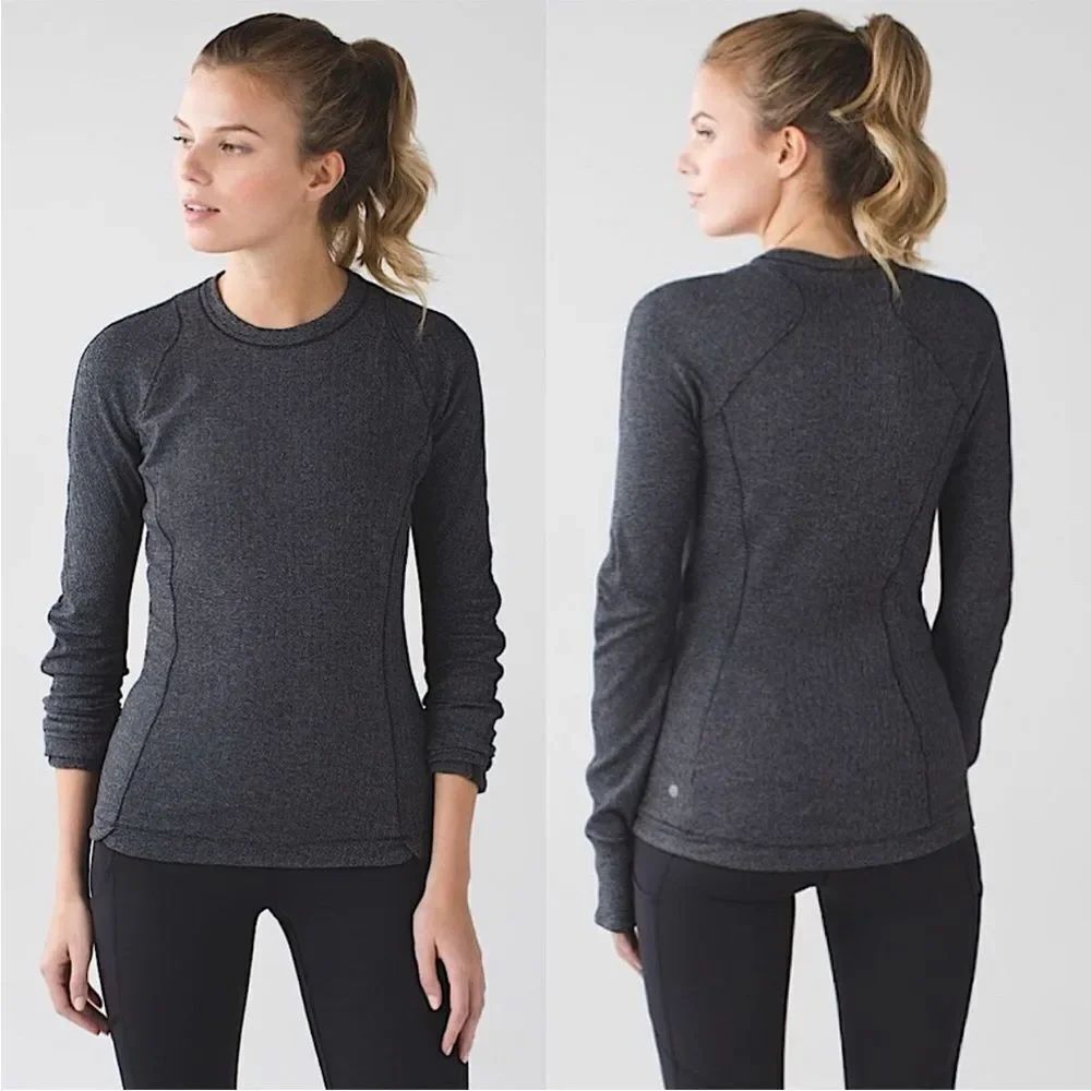 Lululemon Runderful Long Sleeve Herringbone Heathered Black Gray Sweatshirt
